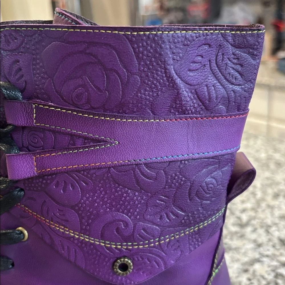 Purple Lace-Up Women's Combat Boots - Picture 3 of 7